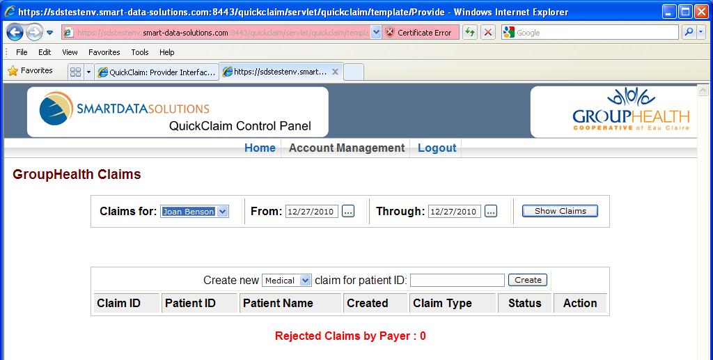 TYPING AND SUBMITTING CLAIMS ONLINE (Direct Data Entry) 1. Select Claims from the Home menu. 2. Ensure that the correct provider/clinic is shown, and then go to the row below this. 3.