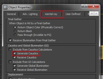 Select the mental ray tab at the top of the window that pops up. And down under hte Caustics and Global Illumination settings... mark the check box next to Generate Caustics.