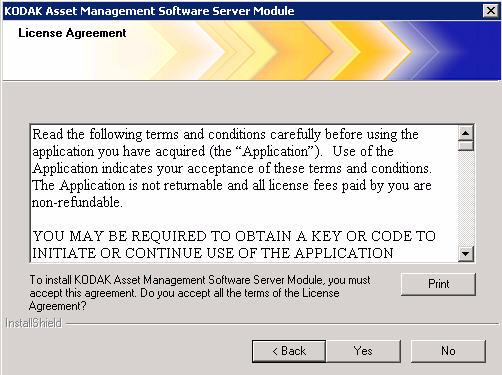 Click Next when the Kodak Asset Management Software Server screen is displayed. NOTE: Pre-requisites are required for this software to install and run properly.