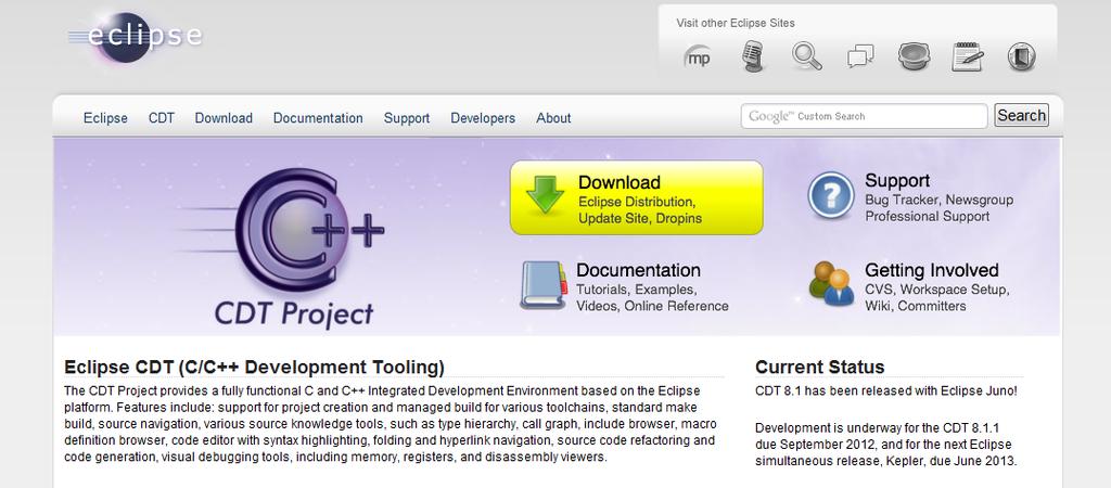 Installing Eclipse CDT and MinGW Downloading and Installing Eclipse CDT 1. Go to the webpage: http://www.eclipse.org/cdt/ 2. Click the Downloads tab, and scroll down to the CDT 8.0.