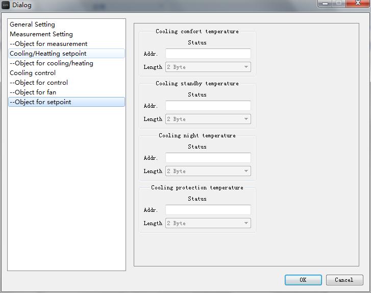 Figure 4.4.18 Object for temperature setting Including object to set the temperature status of each mode. 4.5 Common Settings Interface Common Settings Interface includes common settings, one-key scene and scene time setting.