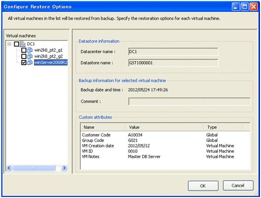 Figure 3-20 Configure Restore Options window Table 3-19 Information that is displayed and can be specified in the Configure Restore Options window Item Virtual machines Description This area displays