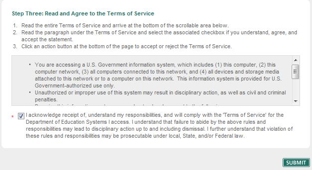 TFA Terms of service Step Three continued You must read the Terms of