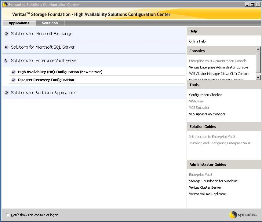 Using the Solutions Configuration Center Available options from the Configuration Center 39 Figure 3-3 shows the choices