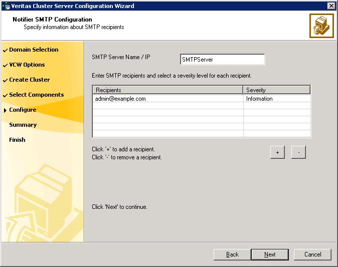 Installing and configuring SFW HA Configuring the cluster 99 Click a field in the SNMP Console column and type the name or IP address of the console. The specified SNMP console must be MIB 2.
