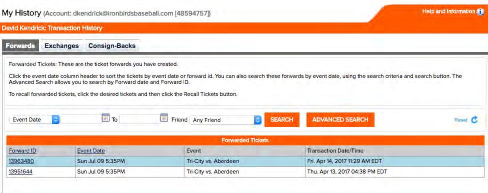Recall Tickets Active tickets that have been forwarded may be recalled unless the tickets have been scanned, are on