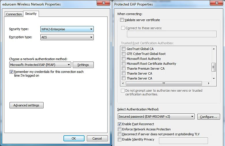 In the Protected EAP properties dialog box, uncheck Validate server certificate. 9.