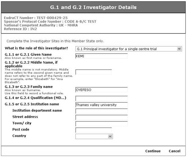 Fig. 72 G.1 and G.2. Investigator Details 4.