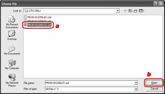 dialogue appears: Fig. 104 Find XML to Compare Choose File dialogue Open highlight 5.