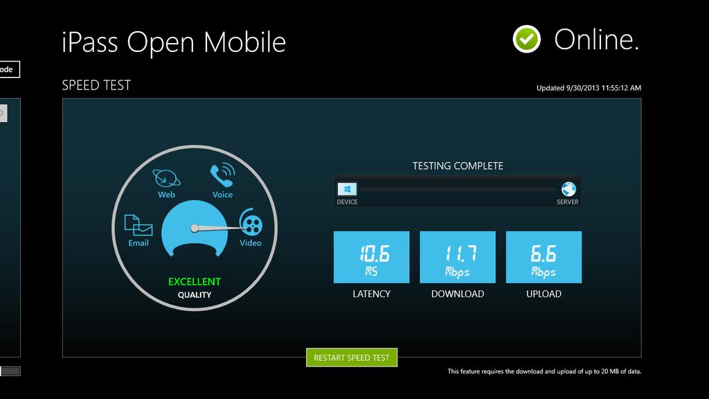 Using Open Mobile 2. Tap or click Start Speed Test. You can tap or click Cancel to stop the test at any time.