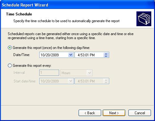Screenshot 14 Report Scheduling Wizard: Date/time/frequency setup 4.