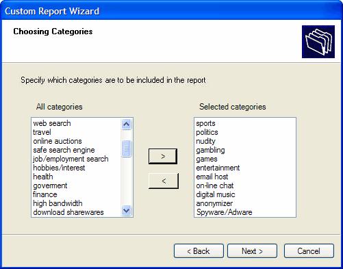 Screenshot 18 - Select categories 9. If applicable, select the categories which will be included in the report, click Next to continue setup and click on Finish to finalize your settings. 5.