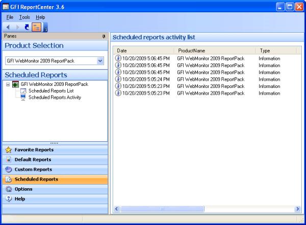 5.5 Viewing the scheduled reports activity Screenshot 24 - Schedule activity monitor GFI ReportCenter also includes a schedule activity monitor through which you can view events related to all
