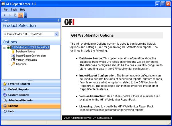 6. Configuring default options 6.1 Introduction The GFI WebMonitor ReportPack allows you to configure a default set of parameters which can be used when generating reports.