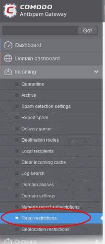 Relay Restrictions The 'Relay restrictions' interface lets you specify message transfer agents (MTA), mail servers, or other mail relays from which incoming mail should be accepted or rejected.