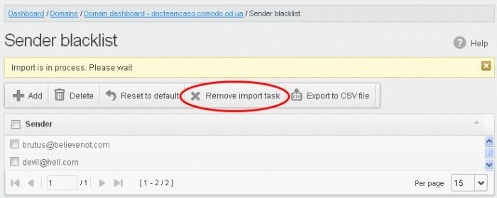 The upload will be placed in import tasks queue and the progress of the upload will be displayed. To remove the upload from the queue Click the 'Remove import task' button.