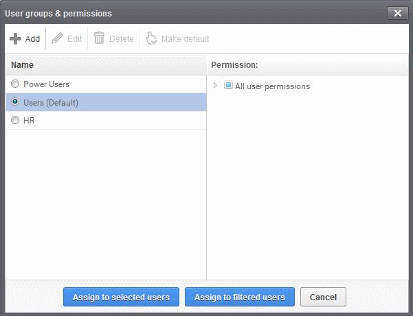 To assign permissions for a user Select the user(s) and click 'More