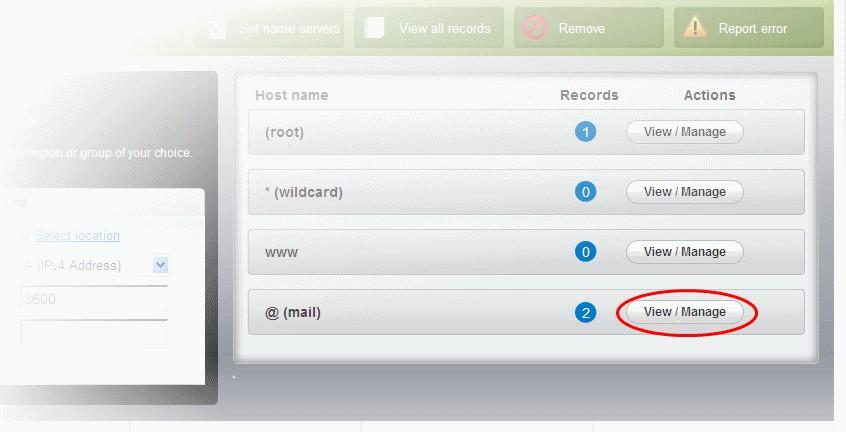 Select the domain for which you want to update the MX records, from the "Select domain" drop down menu.