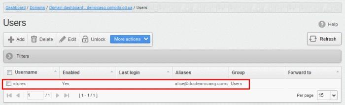 Click the 'Save' button. Now, the selected user has become an alias of another user. (This could be for the same domain or another domain belonging to your account.