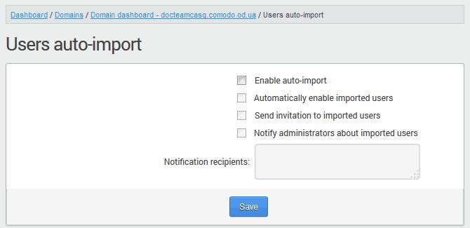 The 'Users auto-import' interface will open: Enable