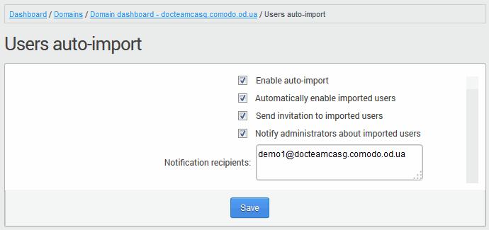 Send invitation to imported users - Sends invitation mails to newly imported users. The mail will contain the activation link and their login credentials.