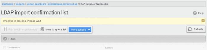 To import or delete users selected by applying filter, apply filters as described above and click 'More actions' > 'Apply import by filter'.