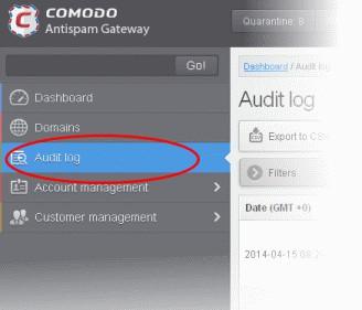To view Audit log Click the 'Audit log' in the 'Dashboard' area The log details for all the domains will be displayed.