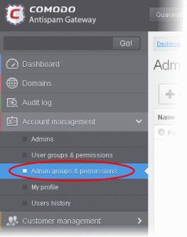 The 'Admin Groups & Permissions' interface will appear: By