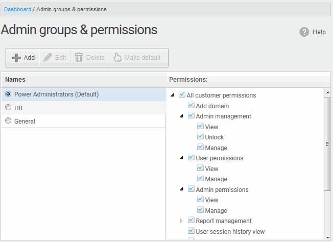 Click on the arrow beside a permission to display the tree structure of second level of permissions, if available.