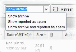 Show archive: Lists only the archived mails Show reported as spam: Lists mails that are reported as spam Show archive and