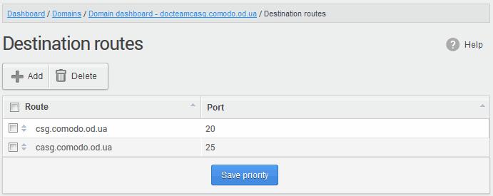 ensure the destination route is valid. Click 'Proceed' to save a domain. The added route will be displayed in the list.