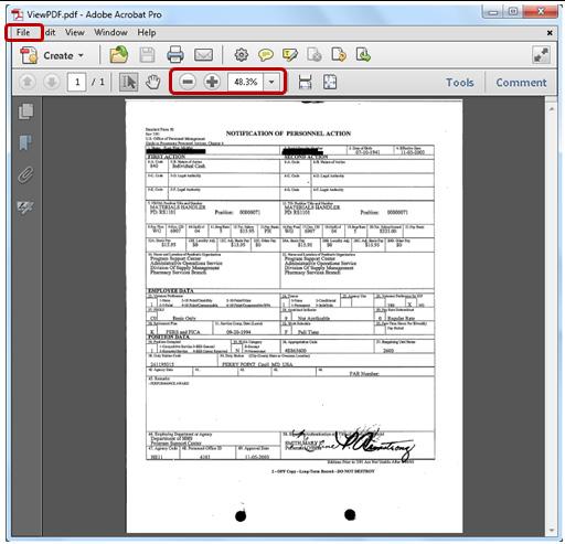 3 4 A new window opens in Adobe Reader. To View: Use the + and signs to change the size. To Print: From the File menu, choose Print.