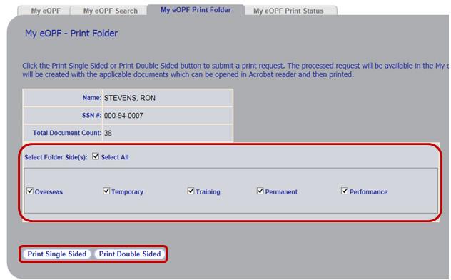 Or, click the Select All checkbox to select all folder sides you have access to and print the entire eopf.