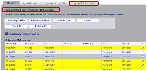 3 The page refreshes and a message displays indicating, Your print request has been submitted for processing.