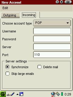 09.E-mail.fm Page 60 Tuesday, January 22, 2002 8:13 PM 60 EMail 3. Tap the Incoming tab to set the receiving options.