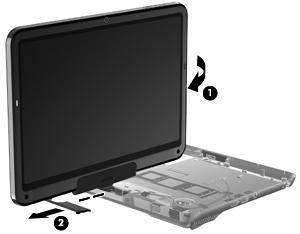 NOTE: The display hinge cover is included in the Plastics Kit, spare part number 592971-001. 6. Position the computer with the front toward you. 7.