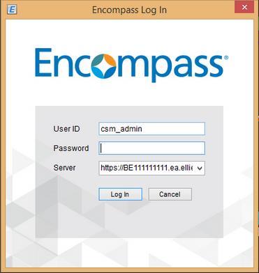 The Encompass server URL is