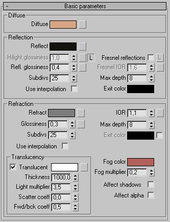 2. Translucency in V-Ray Because the translucency controls are a bit strange in behavior, I will not try to explain them.
