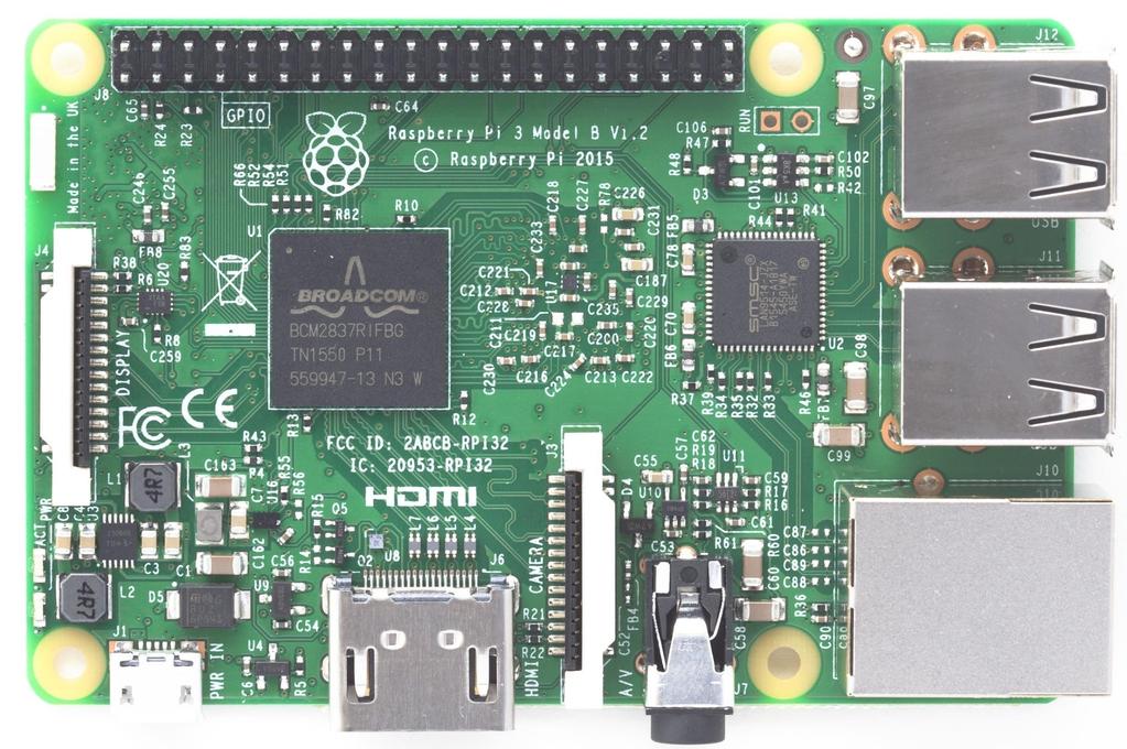 Raspberry Pi 3 Model B Stats 1.2GHz quad-core ARM Cortex-A53 CPU 64-bit 1GB RAM 4 USB ports Full HDMI port Ethernet port Micro SD card slot Combined 3.