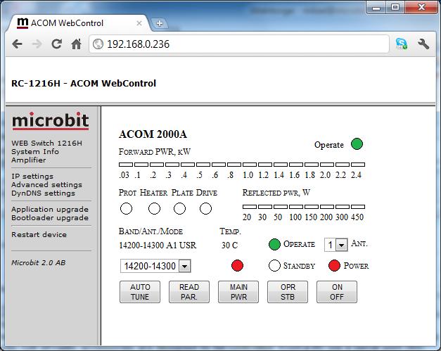 BndAnt/Mode, Forwrd Pwr, Reflected Pwr, Prot, Heter,Plte,Drive etc, hs exctly the sme function s on the ACOM control pnel (RCU). They cn be little slower s the PA is not responding very fst.