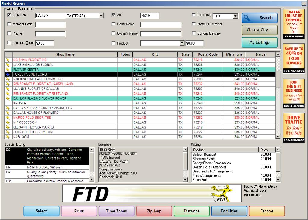 Florist Search Tips 5 5» If there are notes about the florist you have entered, FTD Mercury displays a note icon in the notes column for the florist.