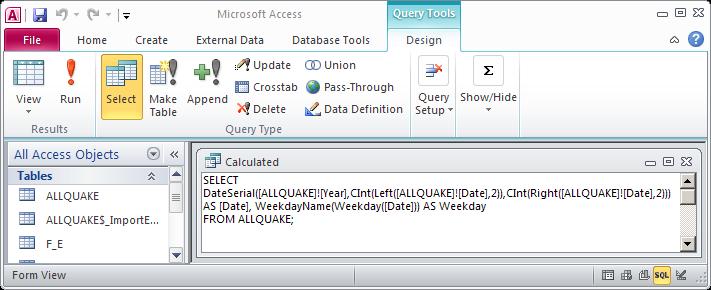 CSE1520.03 SQL: Structured Query Language Take a moment to also look at this query using the SQL View option from the Views group in the Home tab. You can see this in Figure 8.14.
