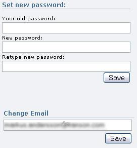 7.2 User info On the User Info page you have the option the change your current password and set a new email to your account.