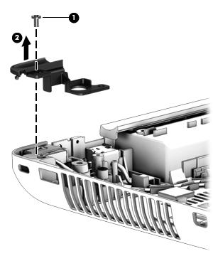 2. Remove the left-side rear corner cover (2). The left-side rear corner cover is included in the Hinge Cover Kit, spare part number 734294-001. 3. Remove the Phillips PM2.0 5.