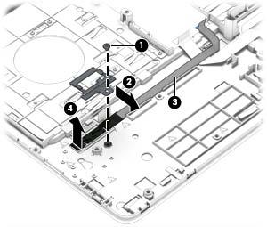 5. Remove the fingerprint reader board (4) and cable.