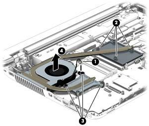 4. Remove the fan/heat sink assembly (4).