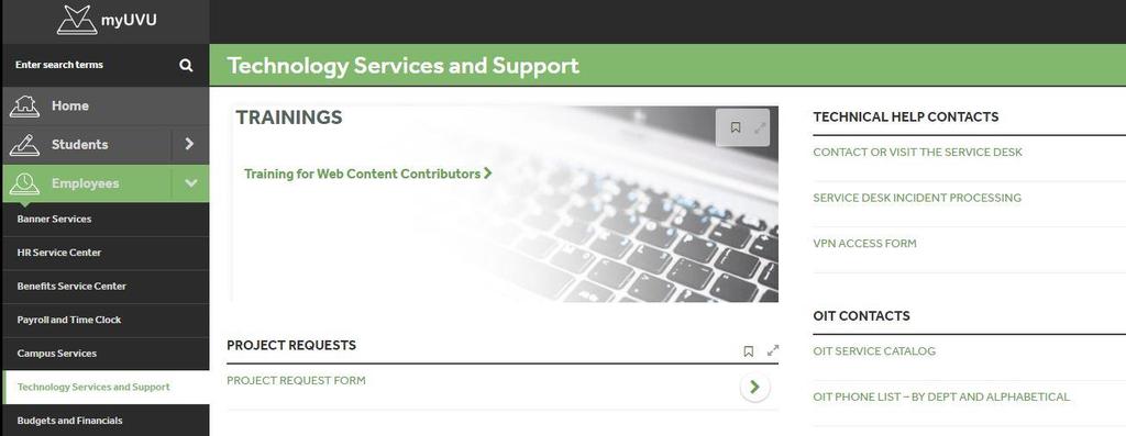 Getting Help myuvu Portal Employees Tab Technology Services and Support