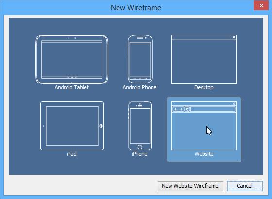 Click New Website Wireframe. 7. A new wireframe appear, with an empty browser window in it.