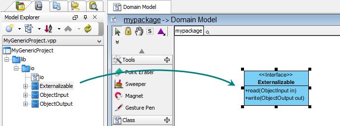 6. You can re-use a model element from referenced project by drag-and-drop. 7. You can connect referenced project data with the data of the current editing project.