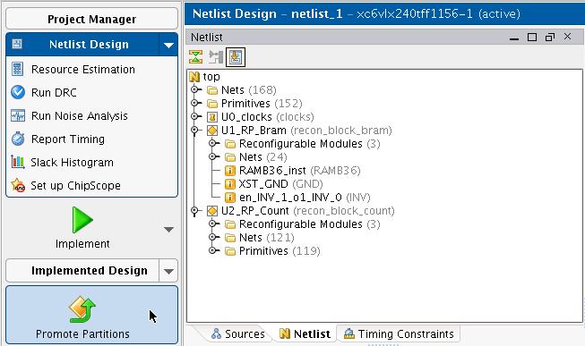Step 9: Implementing and Promoting a Configuration The Design Runs window Status field shows when NGDBuild, Map, PAR, and TRACE are running.